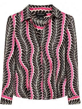 Etcetera 100% Silk Button Front Blouse Women’s Size 8 Pink Brown Leaf Print